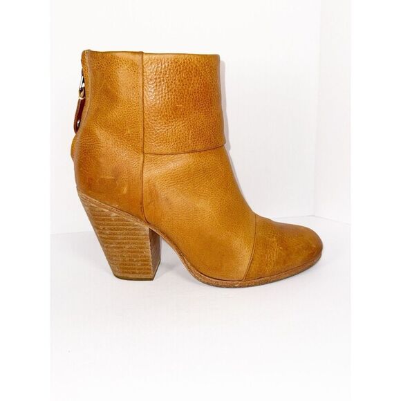 Rag & Bone Newbury Ankle Boots Leather Bootie Block Heel Tan Chunky 37.5/7.5 - Picture 9 of 12